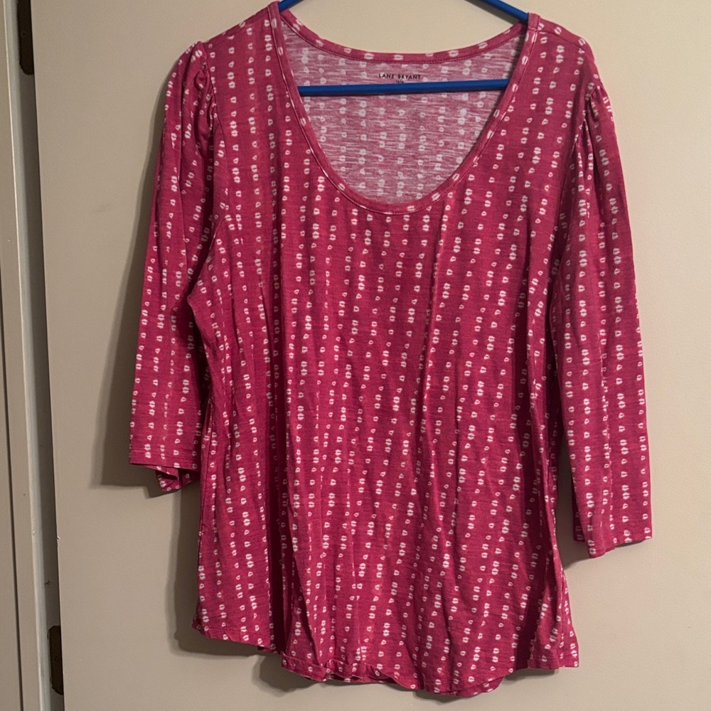 Lane Bryant Fuchsia and White Blouse